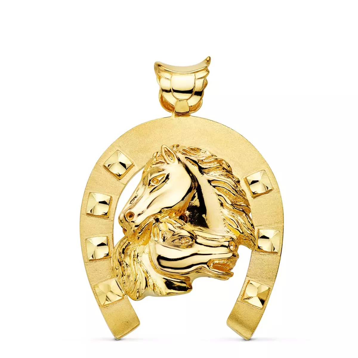 18K COLGANTE ORO AMARILLO HERRADURA CON CABALLOS 50X44 MM 42
