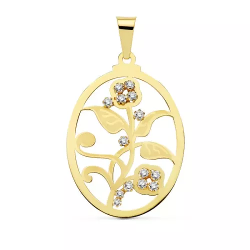 18K COLGANTE ORO AMARILLO OVAL FLOR CIRCONITA 37X29 MM 3