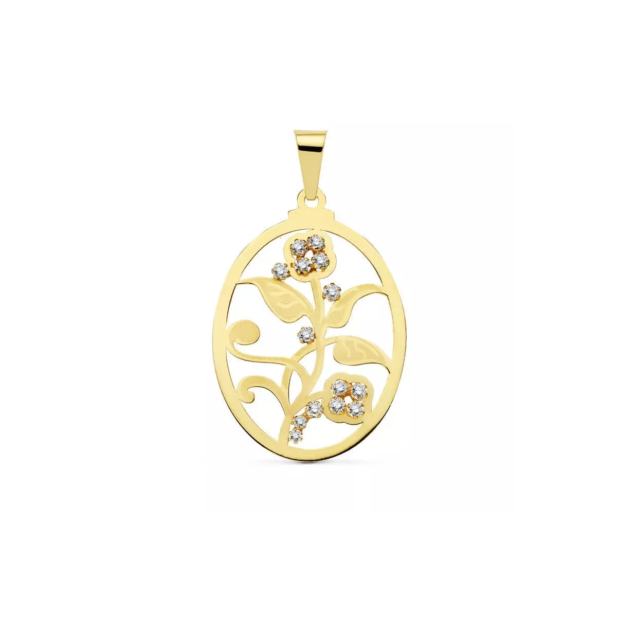 18K COLGANTE ORO AMARILLO OVAL FLOR CIRCONITA 37X29 MM 3