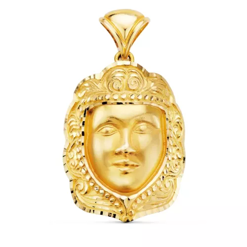 18K COLGANTE ORO AMARILLO ROSTRO VIRGEN DEL ROCIO 35X25 MM 15