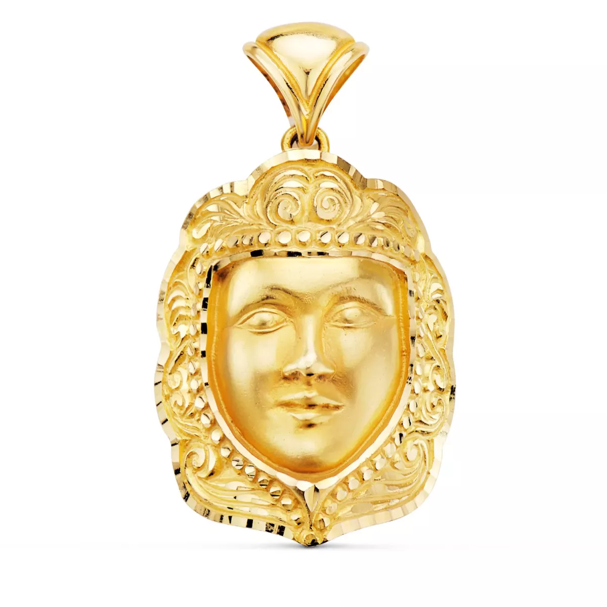 18K COLGANTE ORO AMARILLO ROSTRO VIRGEN DEL ROCIO 35X25 MM 15