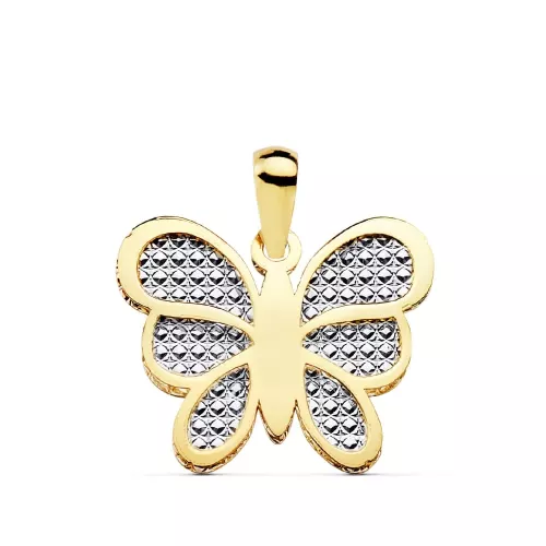18K COLGANTE ORO BICOLOR MARIPOSA INTERIOR TALLADO 17X14 MM 0,84gr