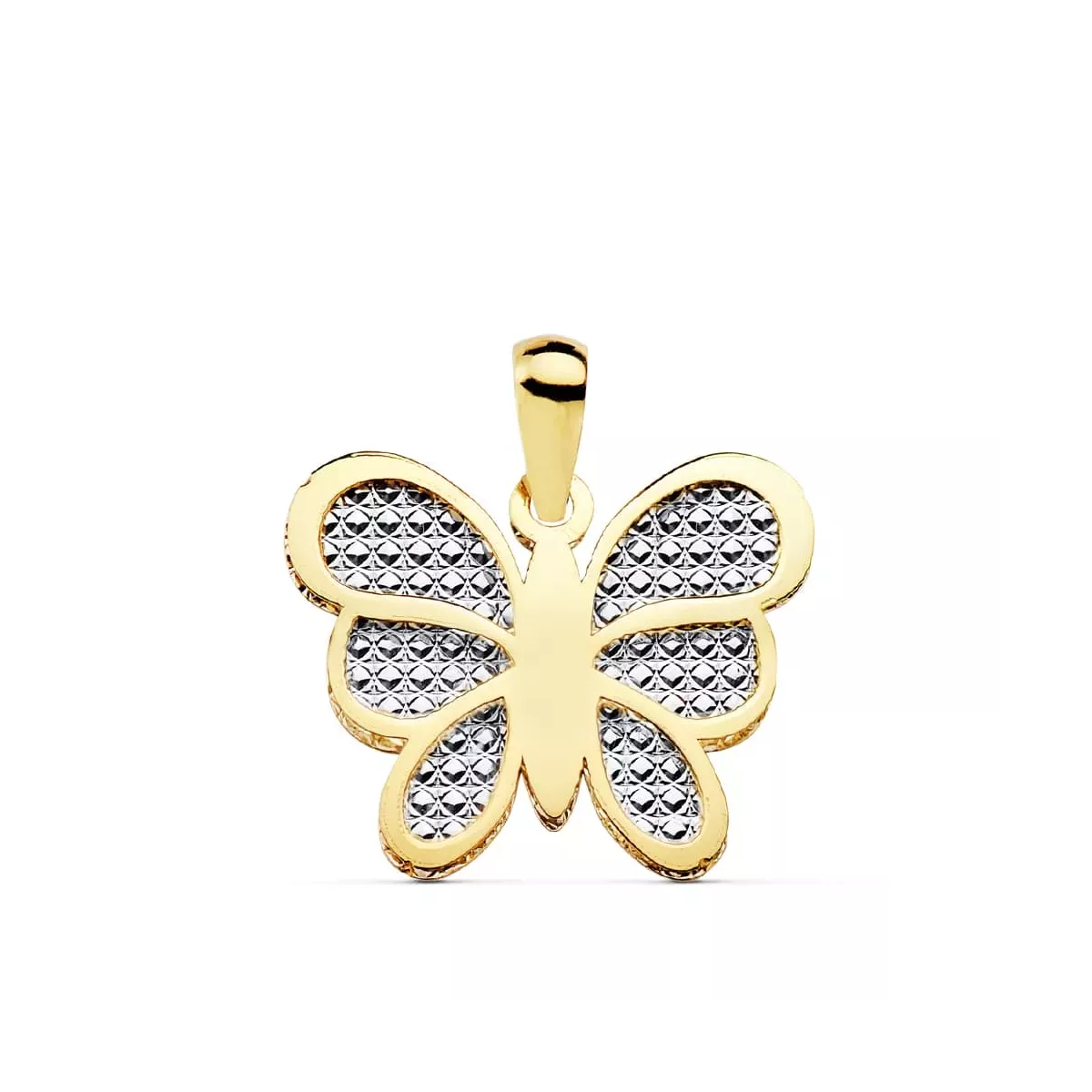 18K COLGANTE ORO BICOLOR MARIPOSA INTERIOR TALLADO 17X14 MM 0