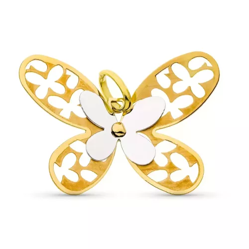 18K COLGANTE ORO BICOLOR MATE Y BRILLO MARIPOSA 4