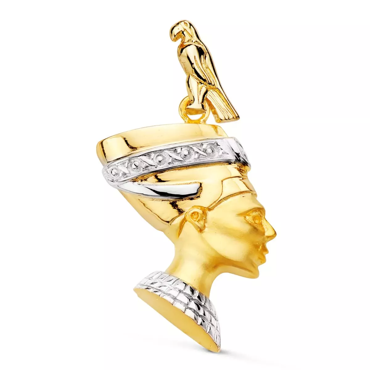 18K COLGANTE ORO BICOLOR NEFERTITI PERFIL EN BRILLO 30X26 MM 10