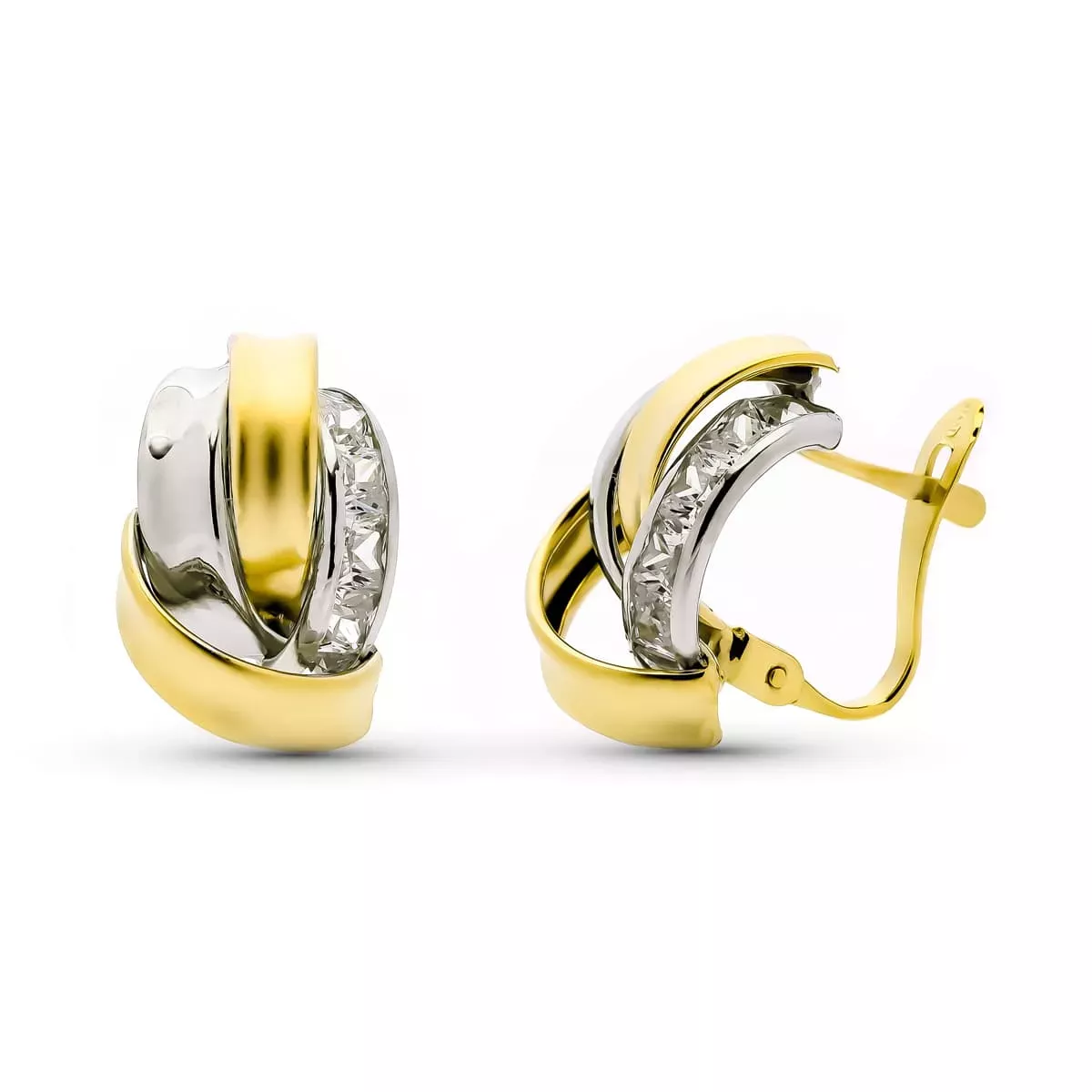 9K PENDIENTES BANDAS ORO BICOLOR CARRIL CIRCONITA 15X10 MM CATALAN 2