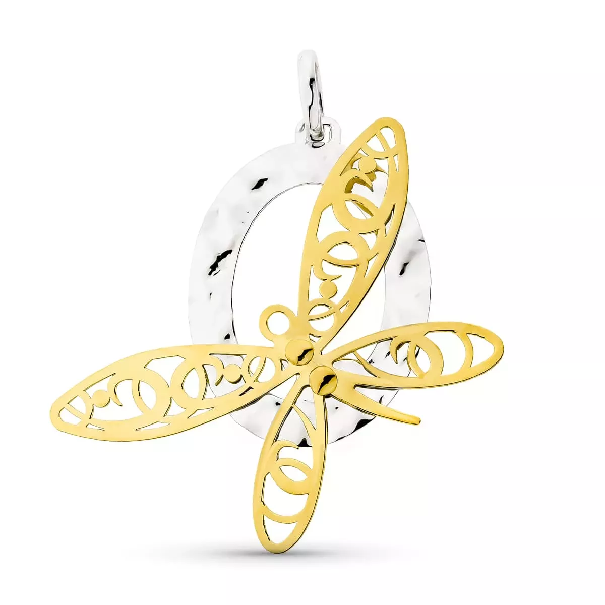 18K COLGANTE ORO BICOLOR OVAL CON LIBELULA Y OVAL 5