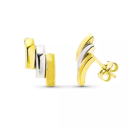 9K PENDIENTES ORO BICOLOR BANDAS. MEDIDA: 12 X 6 MM. CIERRE PRESION 0