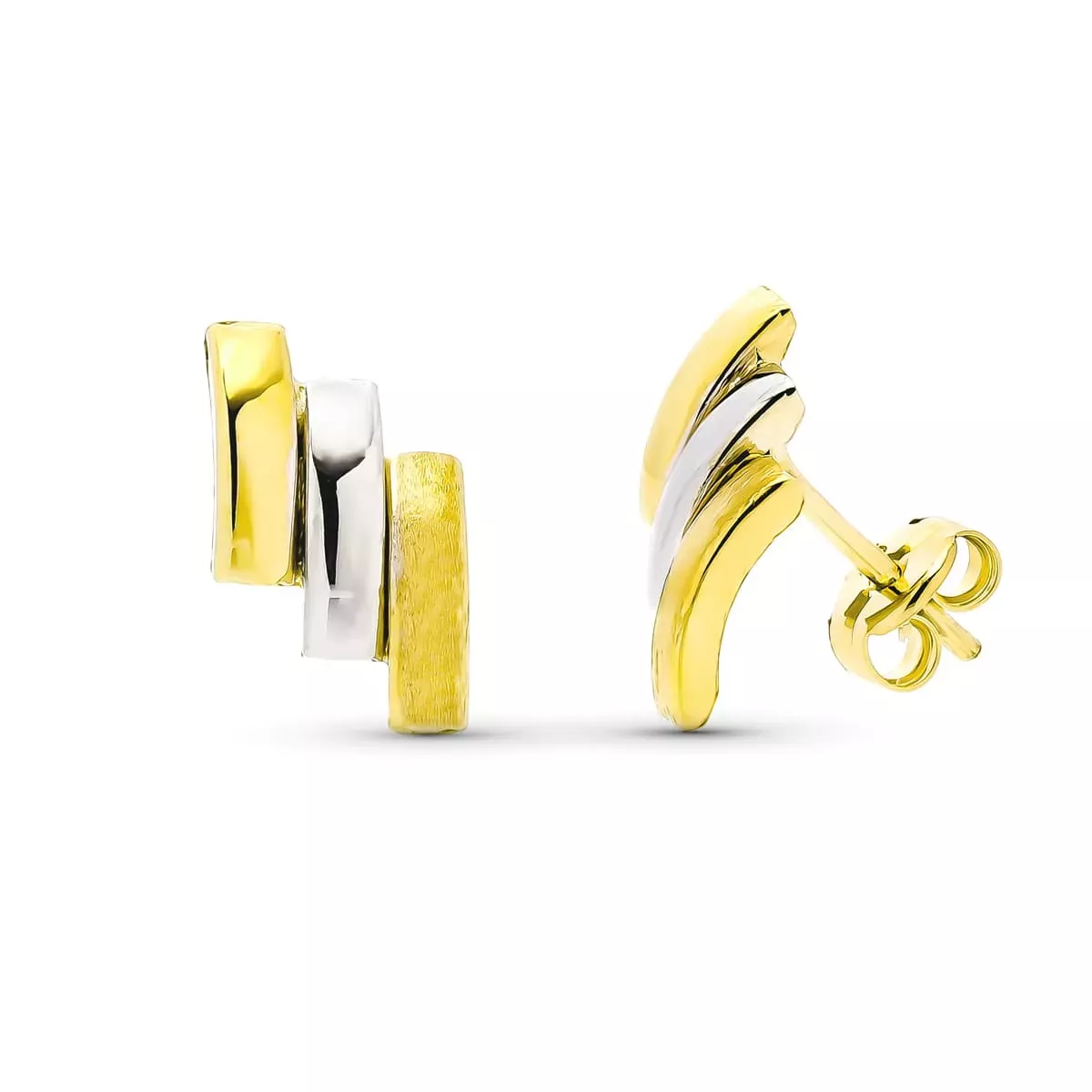 9K PENDIENTES ORO BICOLOR BANDAS. MEDIDA: 12 X 6 MM. CIERRE PRESION 0