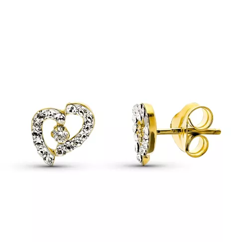 9K PENDIENTES ORO BICOLOR CIRCONITA 9X6 MM CIERRE PRESION 0