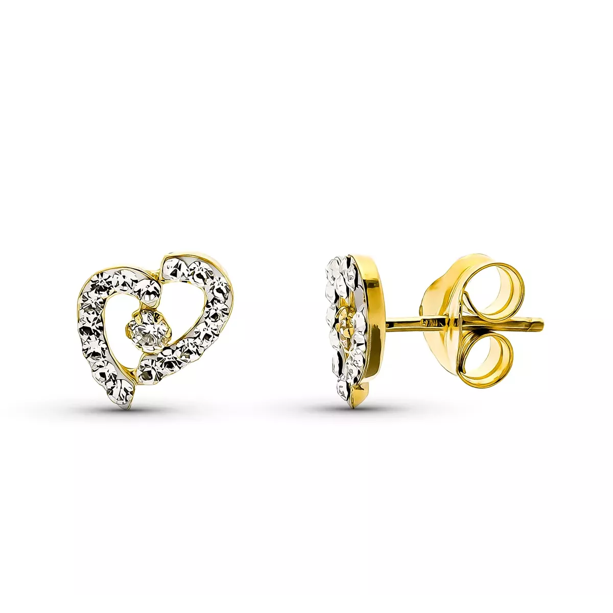 9K PENDIENTES ORO BICOLOR CIRCONITA 9X6 MM CIERRE PRESION 0