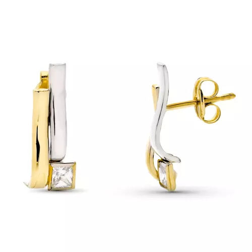 9K PENDIENTES BICOLOR 15X5 MM CIERRE PRESION 0,78gr