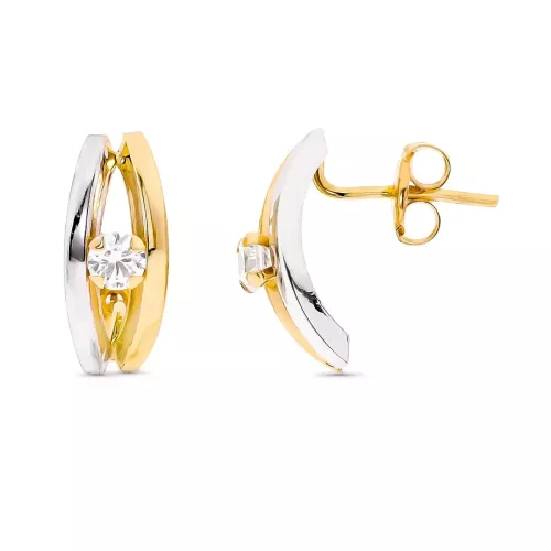 9K PENDIENTES ORO BICOLOR BANDAS CON CIRCONITA CIERRE PRESION 0,72gr