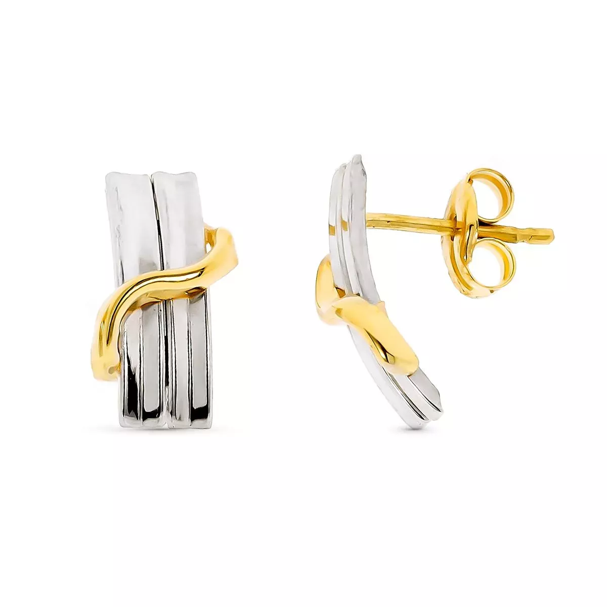 9K PENDIENTES ORO BICOLOR BANDAS 12X6 MM CIERRE PRESION 0