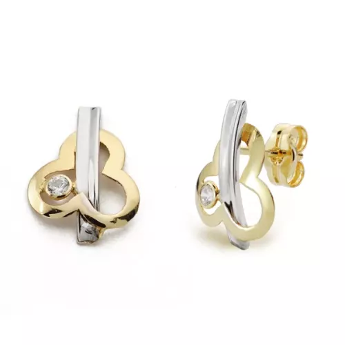 9K PENDIENTES BICOLOR CIRCONITA 12X9 MM CIERRE PRESION 0