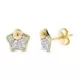 9K PENDIENTES ORO BICOLOR ESTRELLA PIEDRA Y 1/2 BOLA 7MM PRESION 0