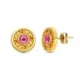 9K PENDIENTES ORO AMARILLO 11MM PIEDRA ROSA CIERRE PRESION 0