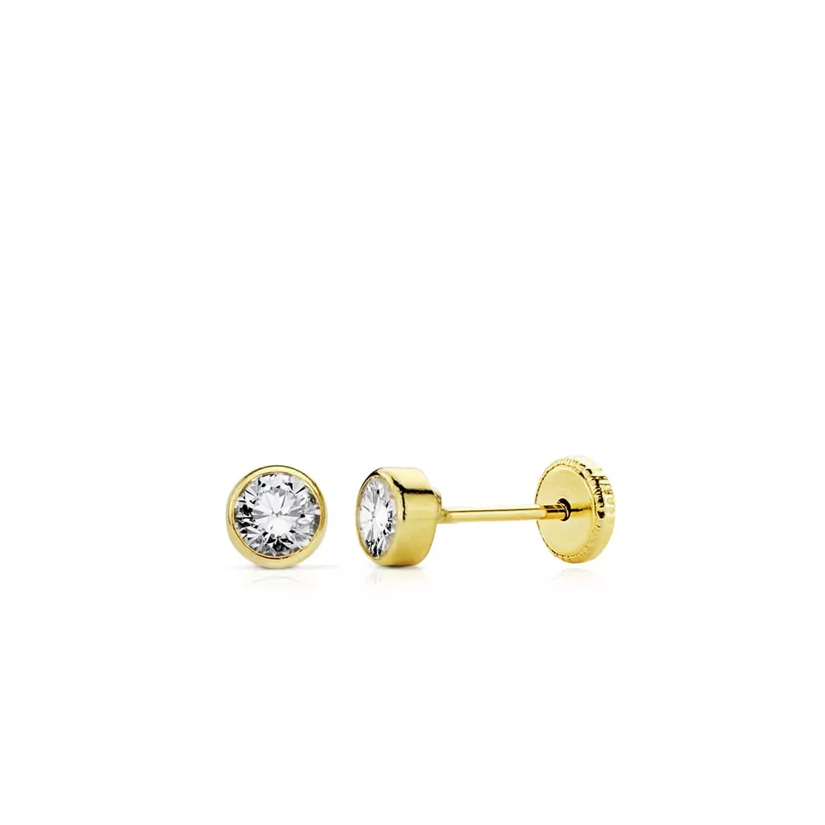 9K PENDIENTES CIRCONITA CHATON 4 MM CIERRE TUERCA 0