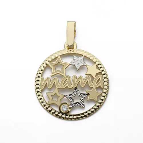 9K COLGANTE BICOLOR MAMA ESTRELLAS CIRCONITA 20 MM 1