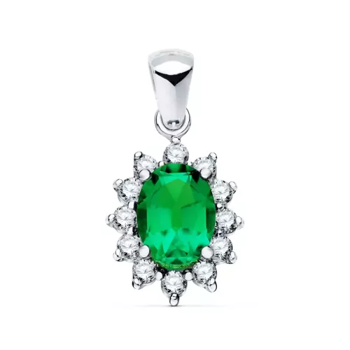18K COLGANTE ORO BLANCO ESMERALDA 7X5 MM 0