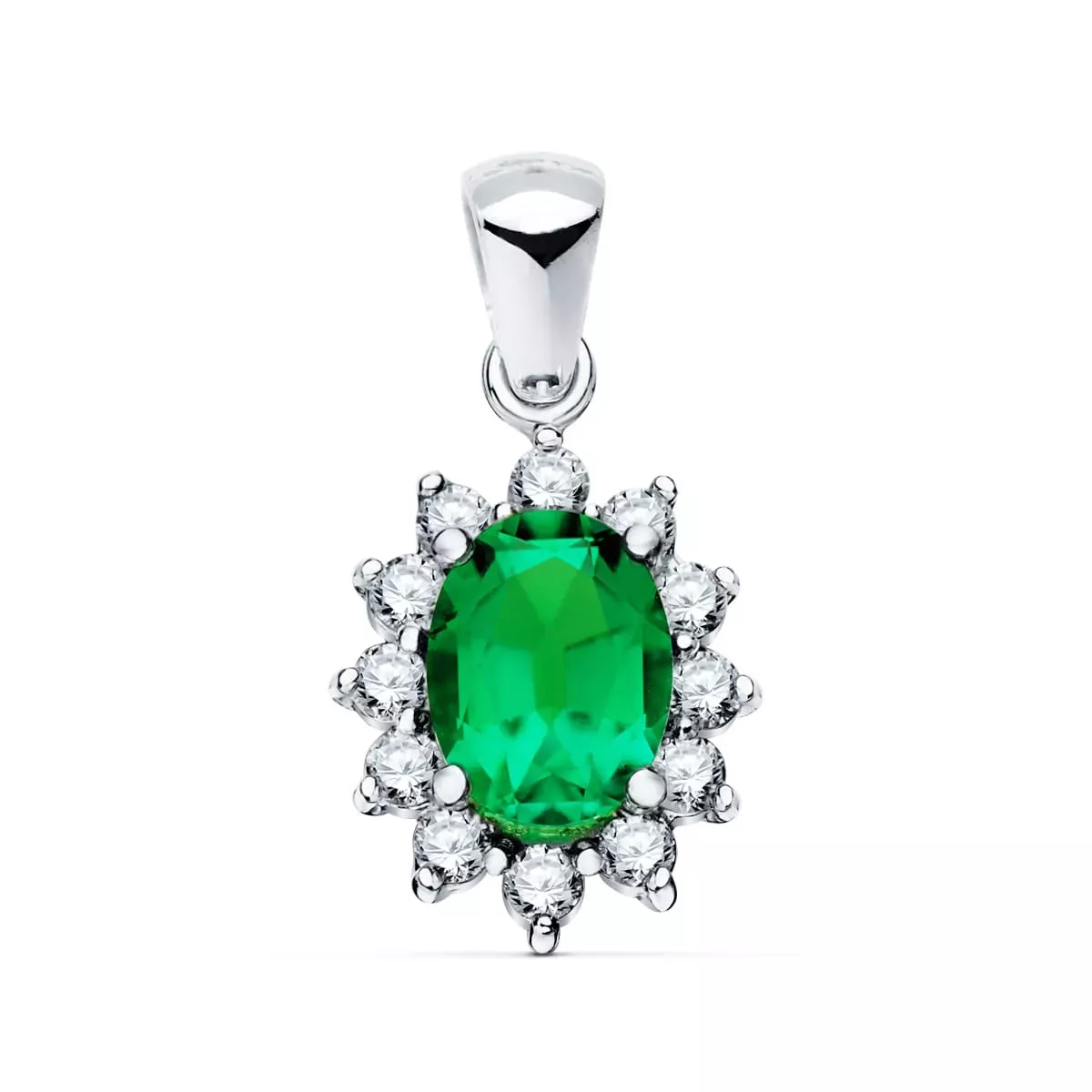 18K COLGANTE ORO BLANCO ESMERALDA 7X5 MM 0