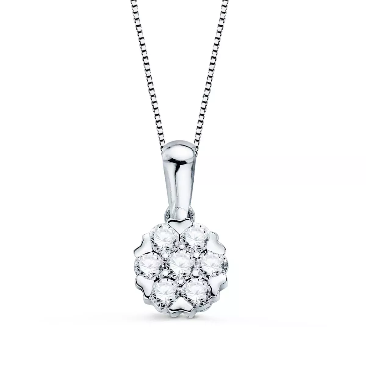 18K GARGANTILLA ORO BLANCO COLGANTE 7 MM DIAMANTES LABORATORIO 0