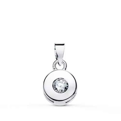 18K COLGANTE ORO BLANCO CHATON 6 MM DIAMANTE TALLA BRILLANTES 0