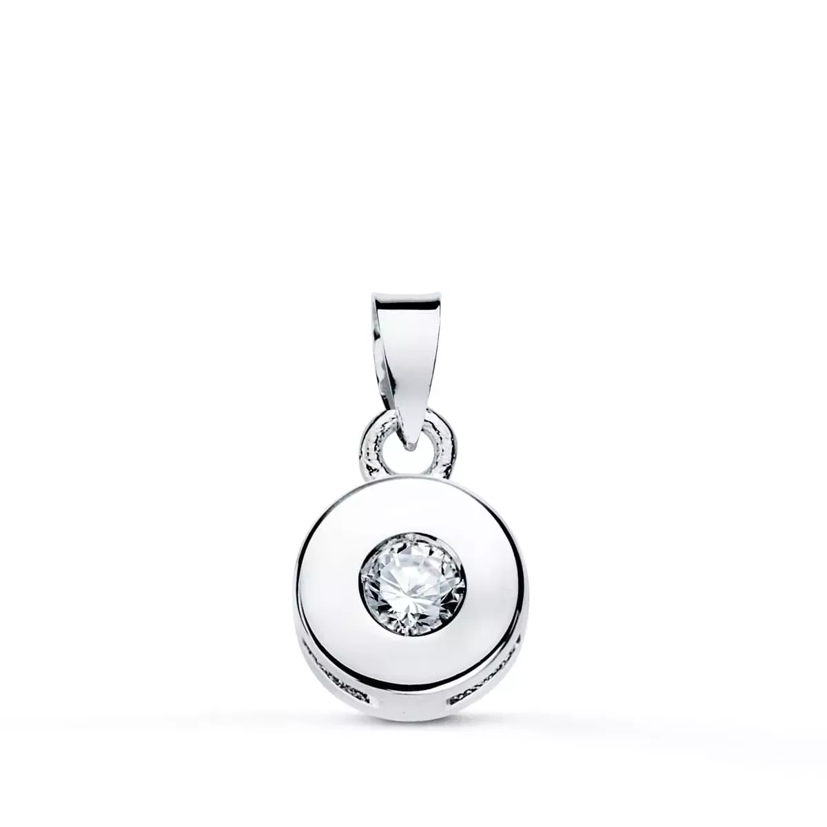 18K COLGANTE ORO BLANCO CHATON 6 MM DIAMANTE TALLA BRILLANTES 0