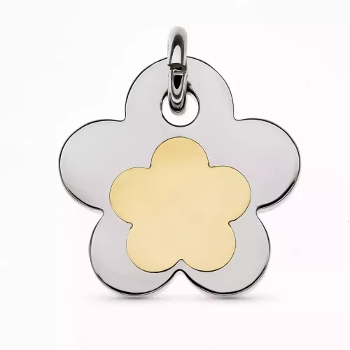 18K COLGANTE ACERO Y ORO AMARILLO FLOR 1