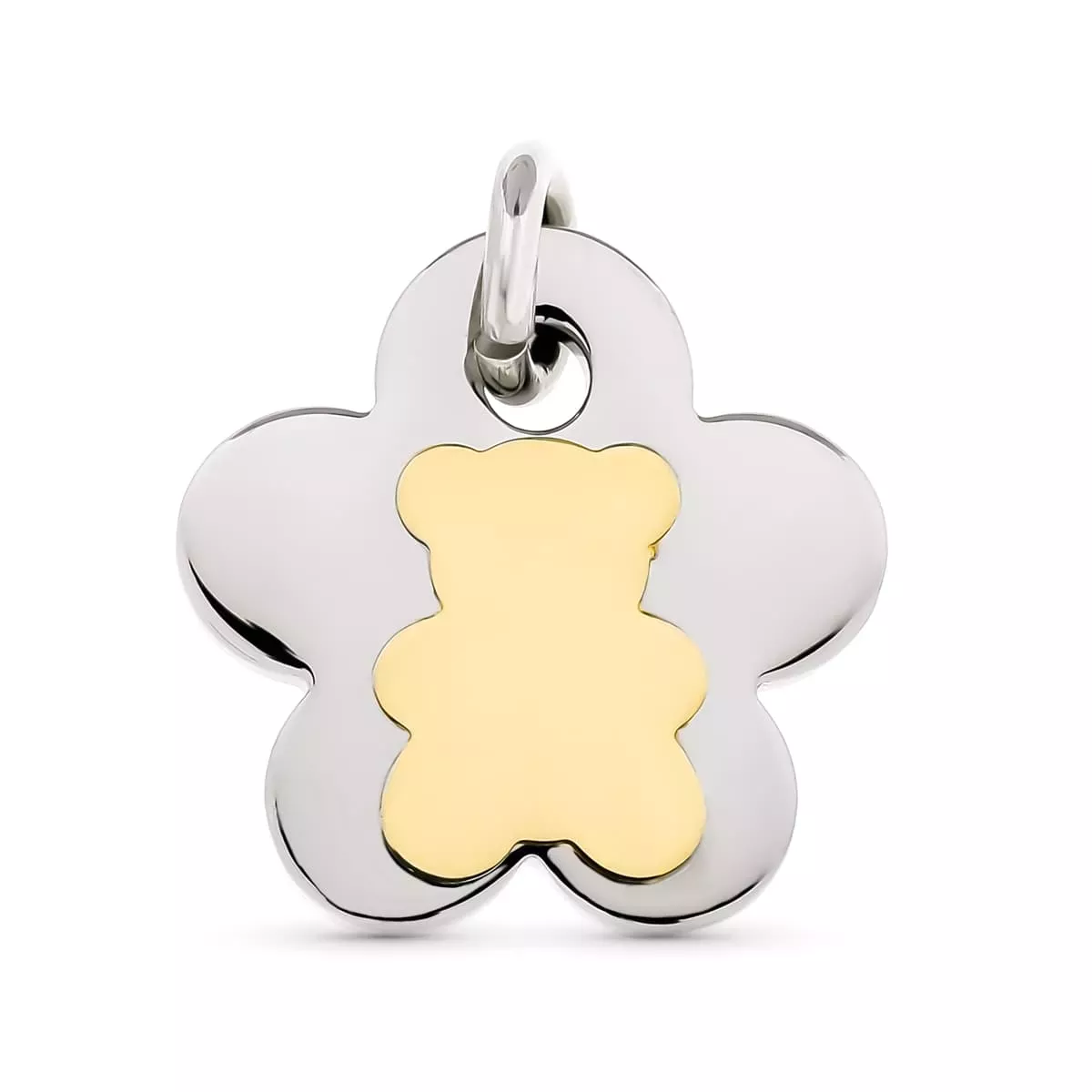 18K COLGANTE ACERO Y ORO AMARILLO FLOR Y OSO 1