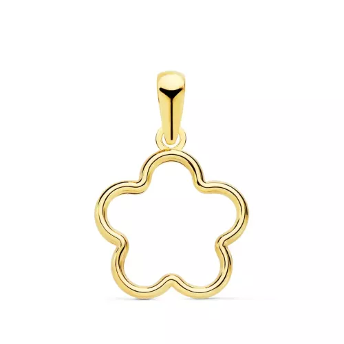 18K COLGANTE ORO AMARILLO FLOR CERCO LISO 12X12 MM 0