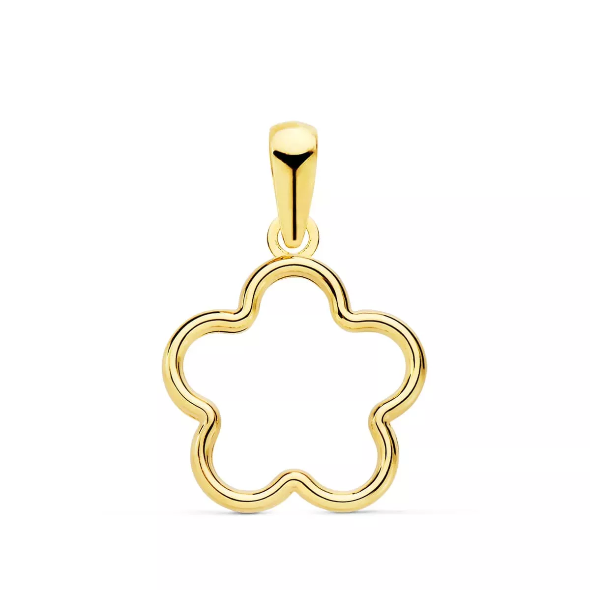 18K COLGANTE ORO AMARILLO FLOR CERCO LISO 12X12 MM 0