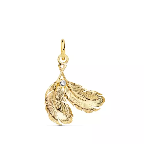 18K COLGANTE ORO AMARILLO DOS PLUMAS 17X15 MM 0