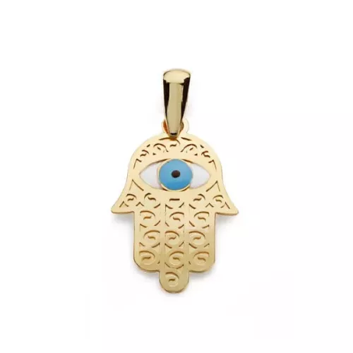 18K COLGANTE ORO AMARILLO MANO FATIMA Y OJO TURCO 19X13 MM 0