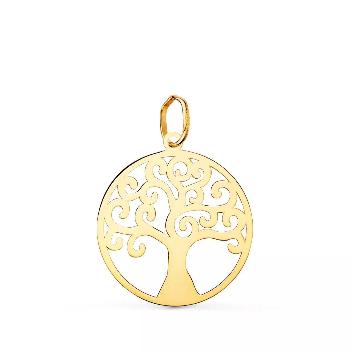 18K COLGANTE ORO AMARILLO REDONDO ARBOL DE LA VIDA EN BRILLO 20 MM 0