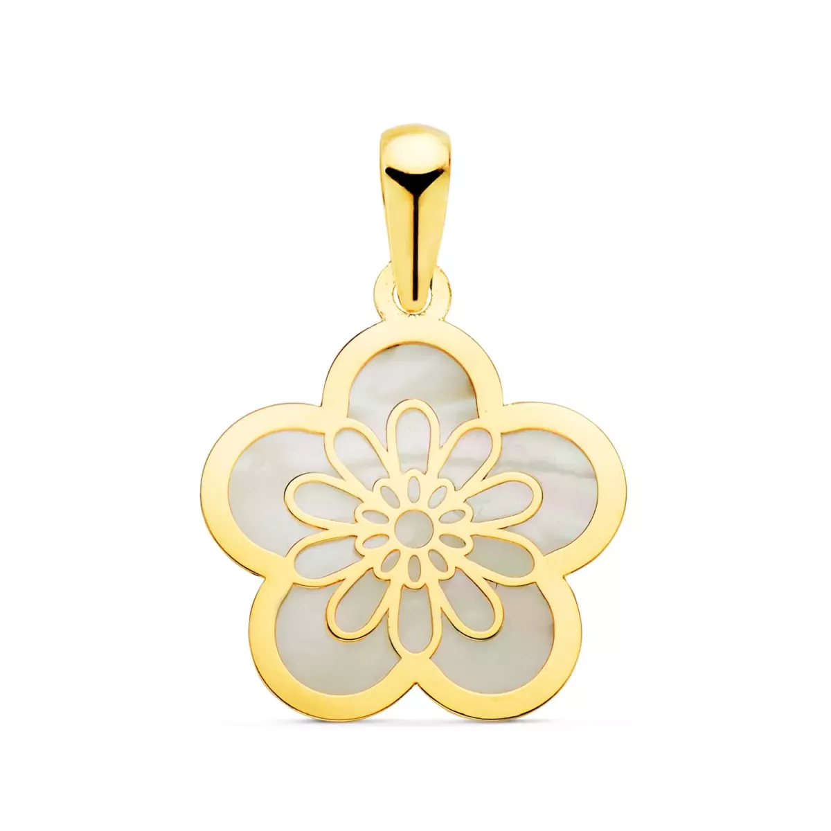 18K COLGANTE ORO AMARILLO FLOR CON NACAR 17 X 17 MM 0