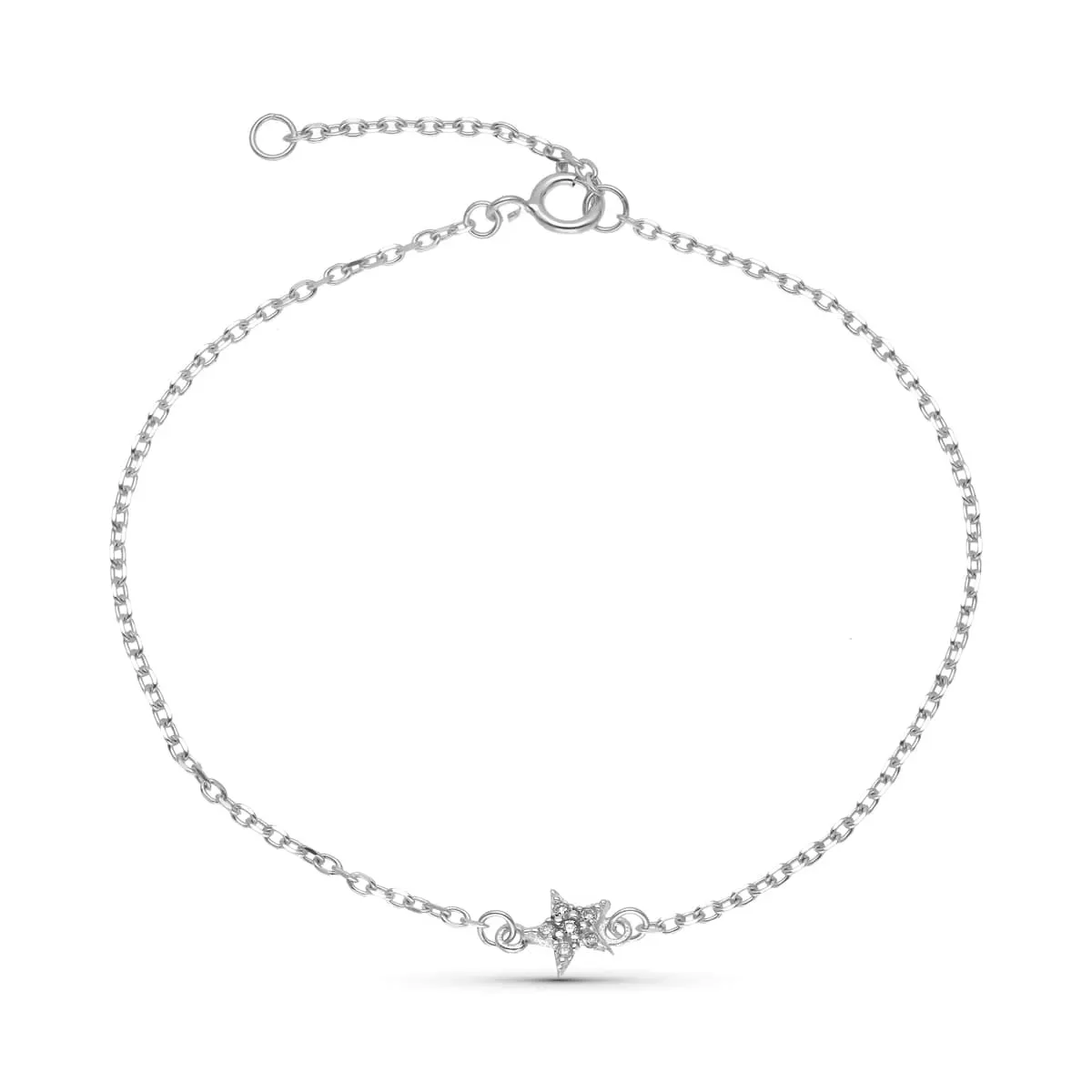 9K PULSERA ORO BLANCO ESTRELLA DIAMANTES 0.033 CTS 18CM REDUCCION 16CM 1