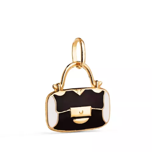 18K COLGANTE ORO AMARILLO BOLSO CON ESMALTE NEGRO Y BLANCO. MEDIDA: 14 X 13 MM 0