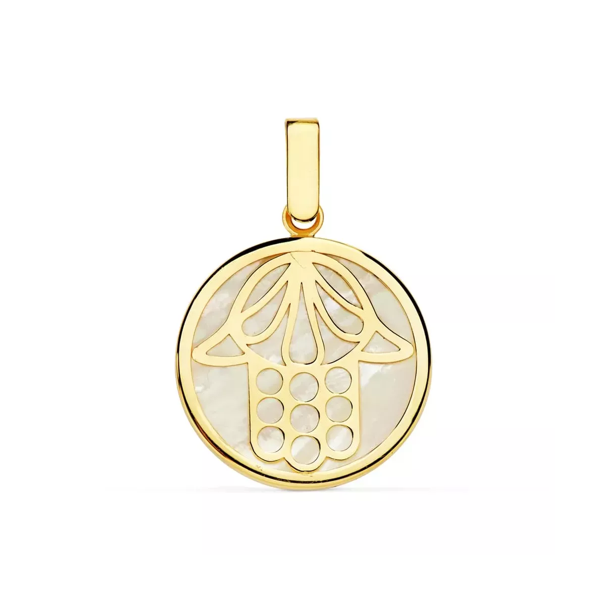 18K COLGANTE ORO AMARILLO NACAR MANO DE FATIMA 18 MM 1