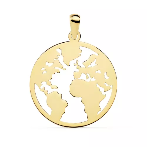 18K COLGANTE ORO AMARILLO MAPAMUNDI CALADO 20 MM 1