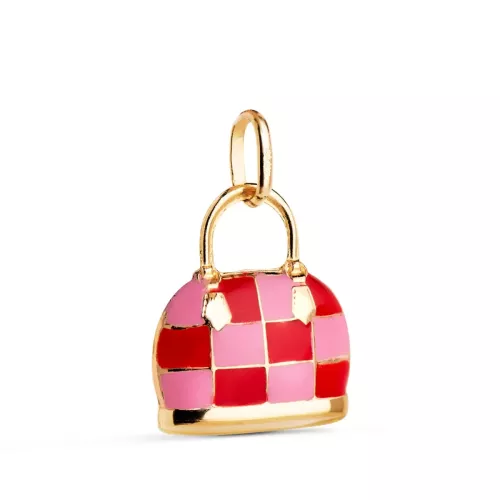 18K COLGANTE CHARM ORO AMARILLO BOLSO CON ESMALTE ROJO Y ROSA. MEDIDA: 15 X 12