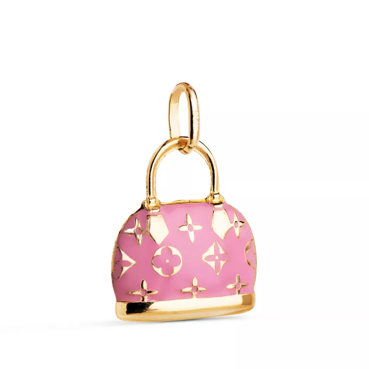 18K COLGANTE CHARM ORO AMARILLO BOLSO CON ESMALTE ROSA. MEDIDA: 15 X 12