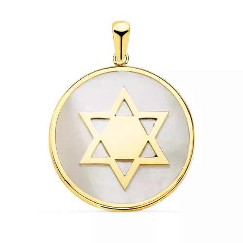 18K COLGANTE ORO AMARILLO Y NACAR SIMBOLO ESTRELLA DE DAVID 20 MM 1