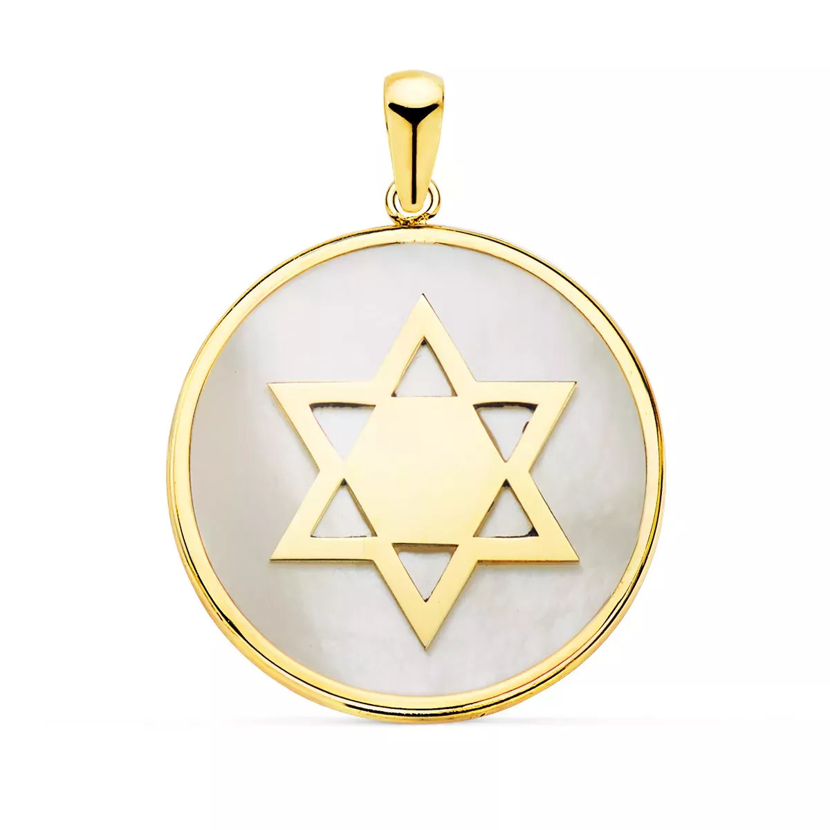 18K COLGANTE ORO AMARILLO Y NACAR SIMBOLO ESTRELLA DE DAVID 20 MM 1