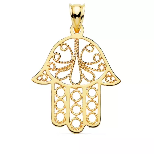 18K COLGANTE ORO AMARILLO MANO FATIMA CALADA. MEDIDA: 32 X 29 MM 1