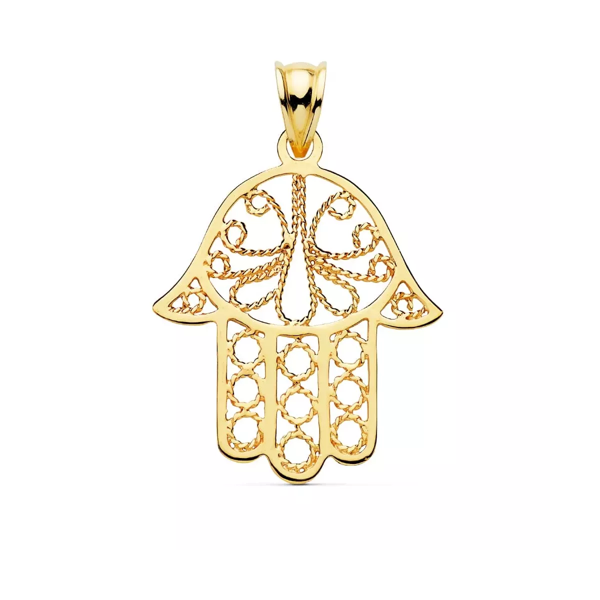 18K COLGANTE ORO AMARILLO MANO FATIMA CALADA. MEDIDA: 32 X 29 MM 1