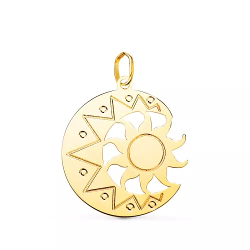 18K COLGANTE ORO AMARILLO DE LUNA CON SOL EN BRILLO 22 X 21MM 1
