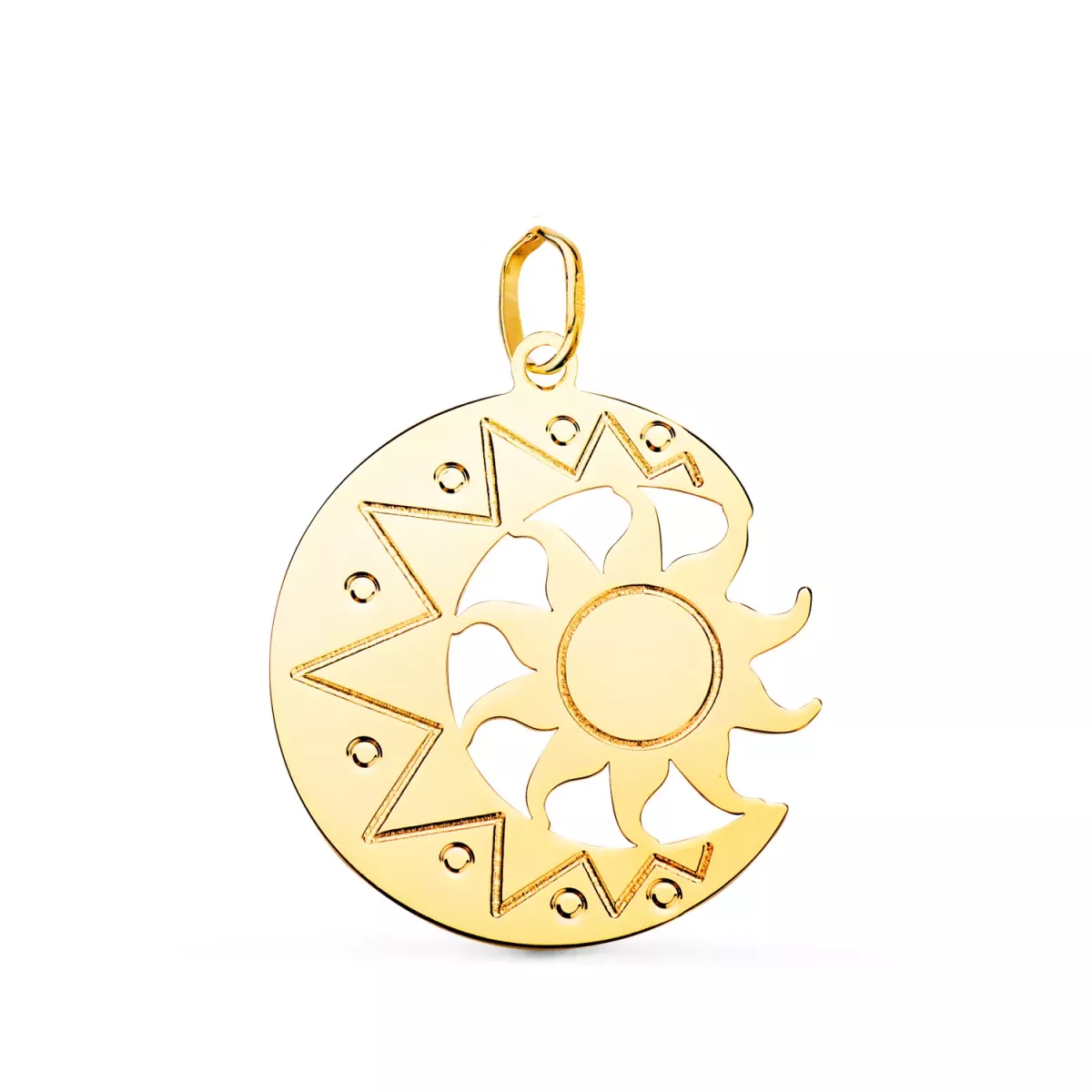 18K COLGANTE ORO AMARILLO DE LUNA CON SOL EN BRILLO 22 X 21MM 1