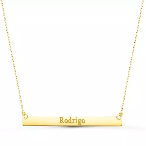 18K COLGANTE ORO AMARILLO PLACA CHAPA HORIZONTAL BRILLO 40X4 MM CADENA 44 2 CM 1