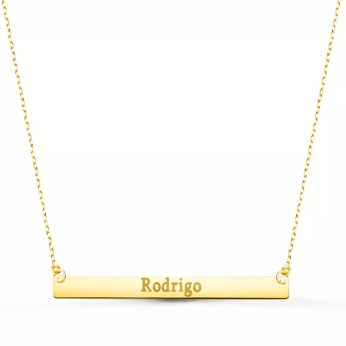 18K COLGANTE ORO AMARILLO PLACA CHAPA HORIZONTAL BRILLO 40X4 MM CADENA 44 2 CM 1